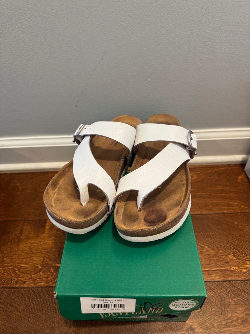 White Leather Thong Sandals with Buckle - Brand Eastland